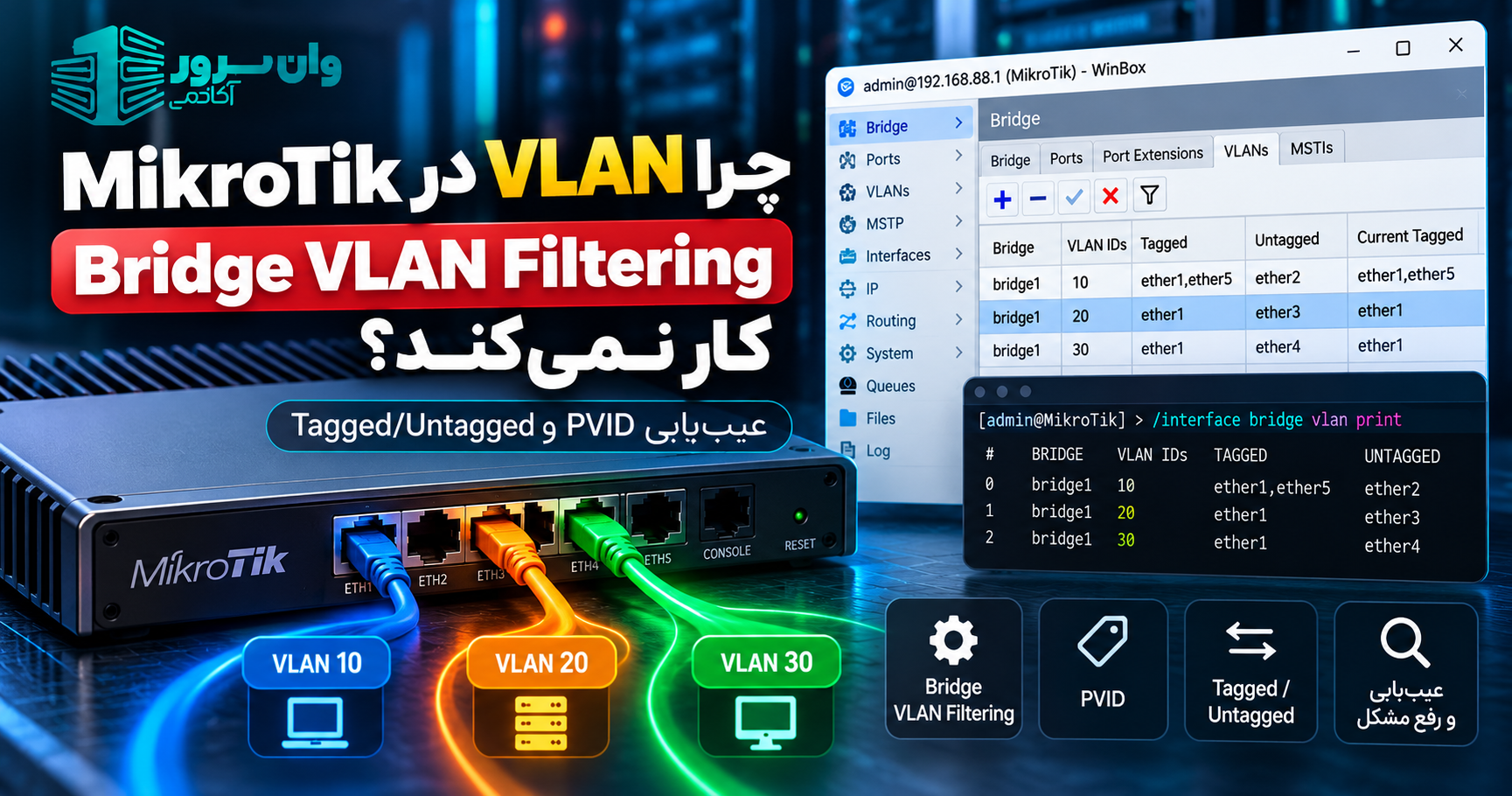 چرا VLAN در MikroTik با Bridge VLAN Filtering کار نمی‌کند؟ عیب‌یابی PVID و Tagged/Untagged